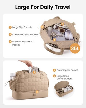 LOVEVOOK Сумка-валіза 35L, Легка дорожня сумка-шопер, Сумка для вихідних, Сумка для пологового будинку, Спортивна сумка, Чорний (M, A-khaki)