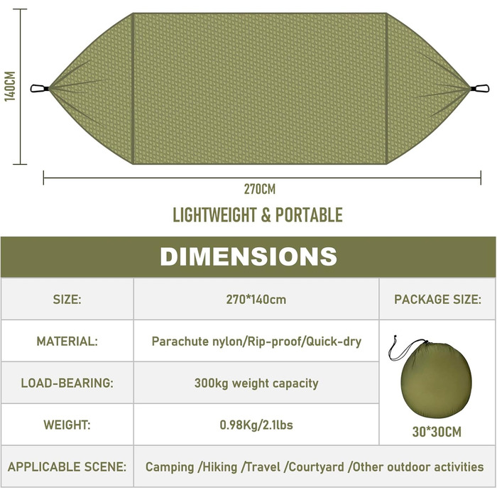 Гамак для відпочинку на природі Ultraleicht 270x140см з москітною сіткою, міцний та довговічний, з сумкою для зберігання. Підходить для саду, кемпінгу, балкону, двору, пляжу