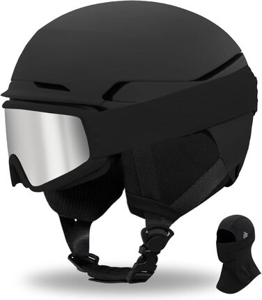 Шкільний шолом з маскою, DXH811. Унісекс, знімні навушники, дихаюча вентиляція, регульований захист від УФ-випромінювання. Підходить для сноубордингу та катання на лижах. Матовий чорний + маска + шолом M