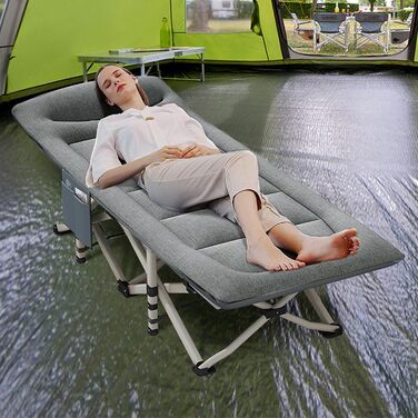 Кемпінгове ліжко Caliyo, розкладне, для відпочинку та гостей, 190x68x40 см, з сумкою для зберігання, сірого кольору