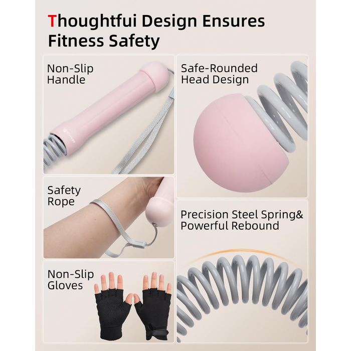 Битва-канат Abahub з утяжеленням, без мотузки, для дому: тиха домашня тренування, екіпірування для фітнесу, HIIT та аеробні вправи, 2 шт., рожевий