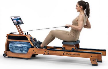 Гребний тренажер для дому PROwer WRX500 з водним/магнітним опором, LED-дисплеєм, Bluetooth, вертикальним зберіганням