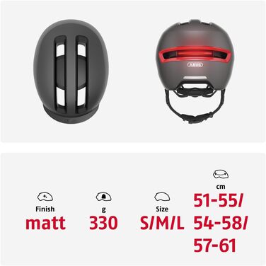 Велошолом ABUS HUD-Y Urban з магнітним LED-ліхтарем, магнітна застібка, для міста, для жінок і чоловіків, розмір L (57-61 см), титан/червоний