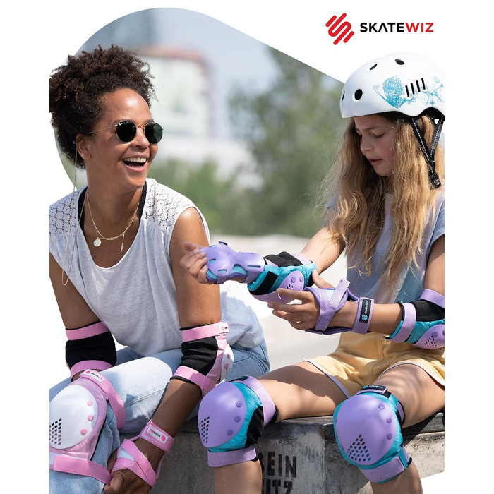 Захисний комплект для дітей SKATEWIZ SMASH (наколінники та налокітники) для роликів та скейта, розмір S, синьо-фіолетові