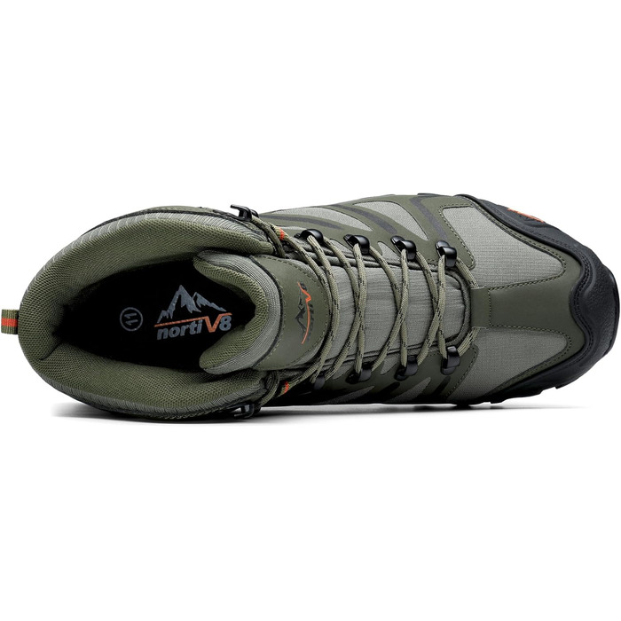 Чоловічі туристичні черевики NORTIV 8 для хайкінгу та трекінгу, водонепроникні, Mid, для скелелазіння, 43 EU, широкі, армійного кольору, чорні, помаранчеві