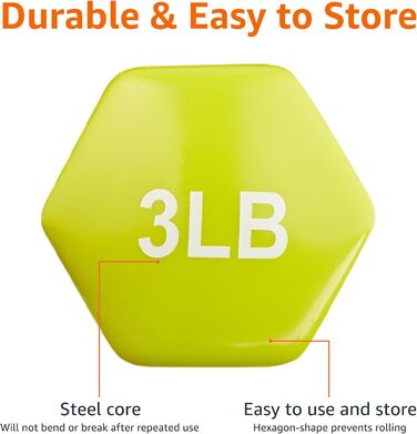Гантелі Amazon Basics з вініловим покриттям, 2 шт, 1,4 кг, набір для фітнесу