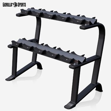 Стійка для гантелей GORILLA SPORTS, 2-рівнева, 121x65x100 см, до 250 кг, сталева, підставка для гантелей, органайзер для гантелей