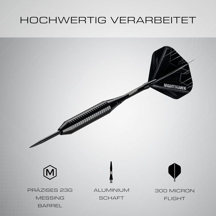 Набір дротиків сталевих 23g 'Nighthawk' з аксесуарами: 3 дротики, 6 стержнів, пір'я. Чорні дротики для гри в дартс
