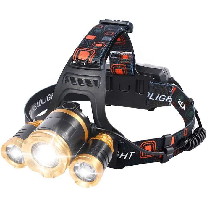 Фронтальний ліхтар Flintronic LED з акумулятором USB, COB, 90° обертання, IP64, Zoom, 3 режими, 800 Люмен для бігу/велосипеда/риболовлі/кемпінгу (2 x 18650, жовтий, 4 режими, 1500LM)