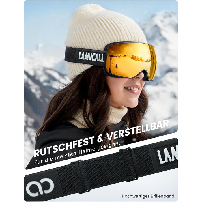 Ламікал - Скі-маска для чоловіків та жінок, сноуборд маска з OTG - [Ultra HD та ширший огляд] - Топ маска для катання на лижах з захистом від запоту, захисна маска для сноуборду з дзеркальним покриттям, скі-маска UV400 з захистом від відблисків (Покращена