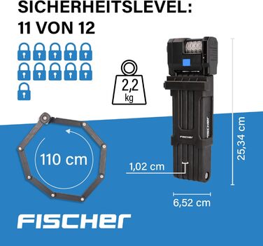 Замок велосипедний складний Fischer PROTEC PLUS FN110, 110 см, 2 ключі