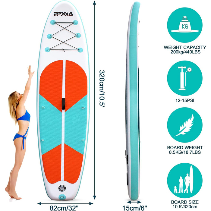Надувний SUP Board для дітей та дорослих (320/335x84x15 см) з аксесуарами, до 200 кг, м'ятний колір