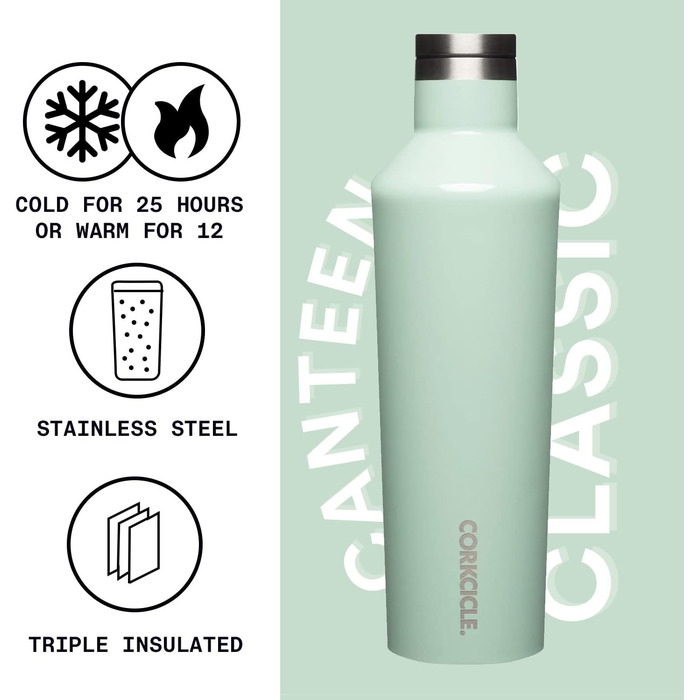 Термобутилка Corkcicle Canteen з трубочкою, потрійна ізоляція, нержавіюча сталь, тримає холод 25+ годин і тепло 12 годин, герметична, багаторазова, BPA-free, для води, яскравий дизайн