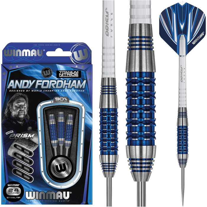 Професійні дротики WINMAU Andy Fordham, 24 г, вольфрамові, сталевий наконечник, набір з оперенням та держателями, спеціальна серія