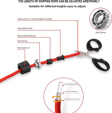 Стрибковий скакалка Tzviod зі сферичними підшипниками, регульована довжина, неслизька ручка з ABS-пластику, для домашніх тренувань, схуднення та боксу - фітнес для дорослих