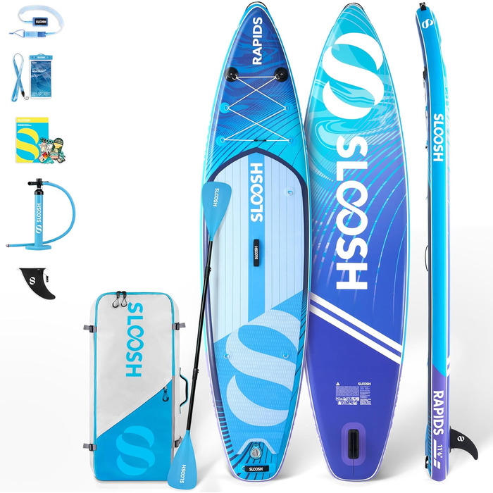 Надувна SUP-дошка SLOOSH 11'6 з аксесуарами, антиковзке EVA покриття, легка сумка, помпа, для підлітків і дорослих, Arctic Drift