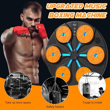 Музична боксерська машина Forhome з LED-підсвічуванням та рукавичками. 9 режимів швидкості, Bluetooth, великий розмір, для дому та спортзалу (чорний)