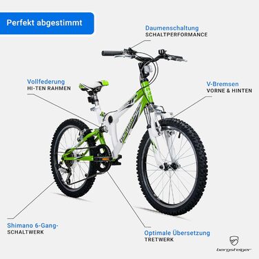 Дитячий велосипед Bergsteiger Montreal 20/24 дюймів, 18 швидкостей Shimano, повна амортизація, для хлопчиків і дівчаток 6-13 років, гірський велосипед