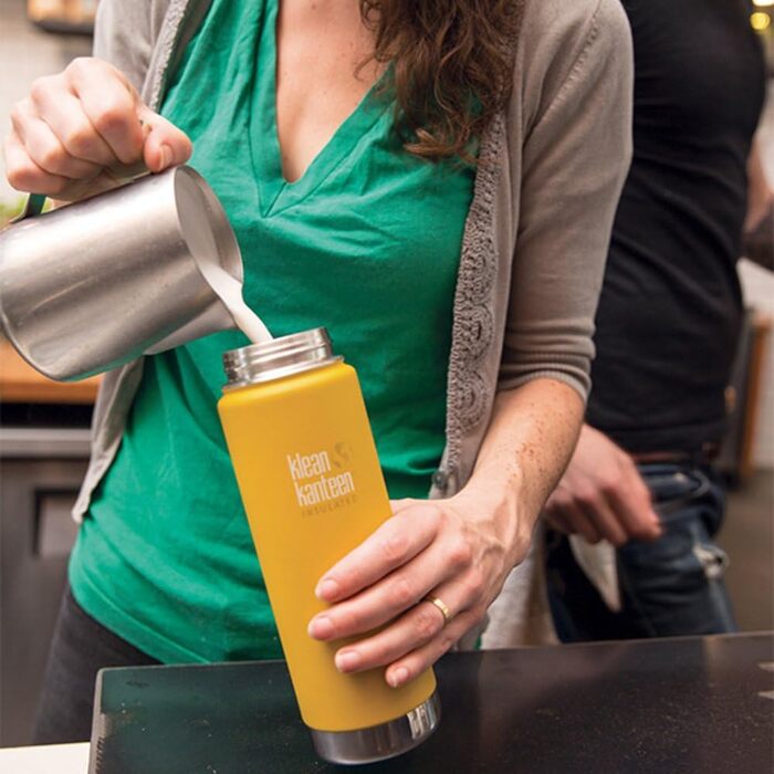 Термос-пляшка Klean Kanteen Wide 591 мл, вакуумна ізоляція, Cafe Cap 2.0, Lemon Curry матова