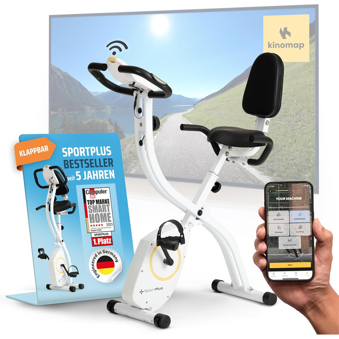 Складний велотренажер SportPlus для дому - тихий Hometrainer для занять спортом вдома, компактний велобік з підтримкою додатків
