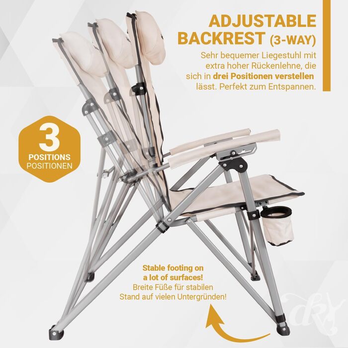 Дитячий складний стілець для кемпінгу Dieckkiners Ehlin, сталевий, регульована спинка, для балкону, саду, тераси, зелений/бежевий