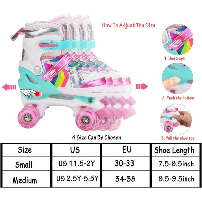 Дитячі ролики Sumeber з підсвічуванням, регульовані, рожеві (35-38)