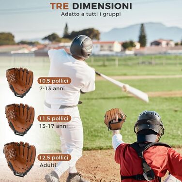 Рукавиця для бейсболу та софтболу з м'ячем, тренувальна змагальна, потовщена, дитяча та доросла, коричнева 11.5 дюймів