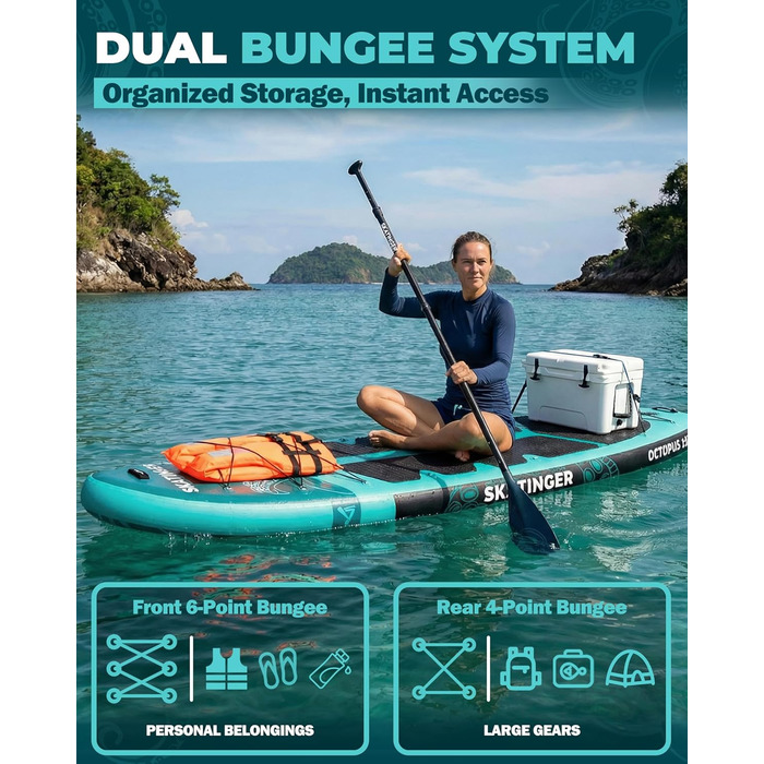 Надувне SUP дошка Skatinger 335 x 86,4 см, 190 кг, для 2 осіб, з веслом та ременем, зелена