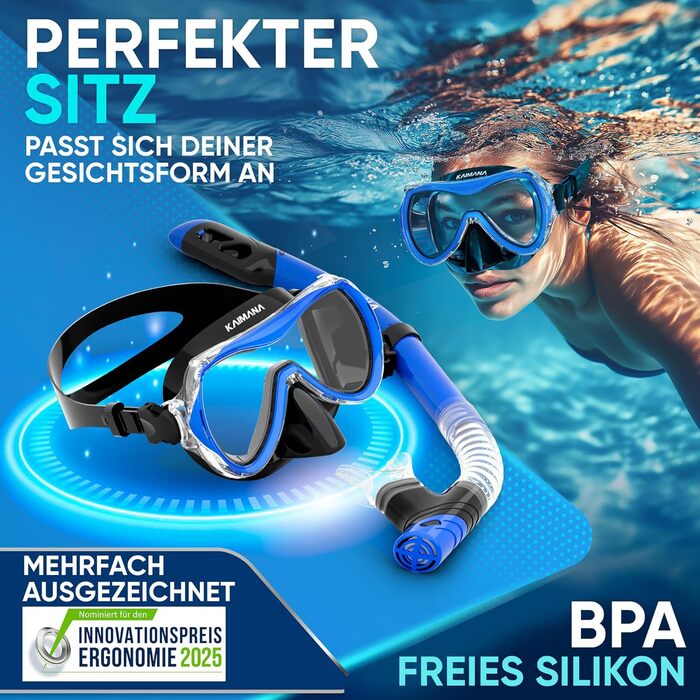 Комплект для снорклінгу Kaimana AquaVision Elite для дорослих з сумкою: маска та трубка
