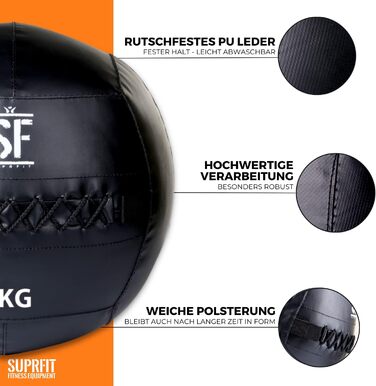 М'яч для фітнесу SUPRFIT 15 кг – для крос-тренувань та функціонального тренування, з м'яким наповнювачем та неслизькою поверхнею з ПВХ