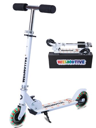 Самокат дитячий Roller 2-колісний, складаний, з LED-підсвічуванням коліс, регульована висота (3 положення), білий, для хлопчиків та дівчаток 3-12 років