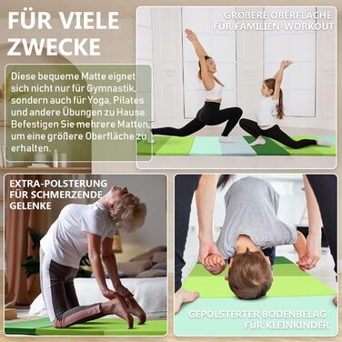 Складаний гімнастичний мат для фітнесу та tumbling 195 x 75 x 3 см, м'який килимок для спорту та ігор з ручками для перенесення, дитячий мат для активних ігор