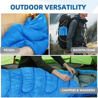Спальний мішок Clostnature для кемпінгу та подорожей - Легкий, компактний, 3-сезонний, блакитний (0.9 кг)