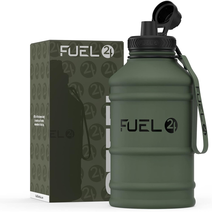 Fuel24 Суперміцна пляшка для води з нержавіючої сталі 1,3 л і 2,2 л, герметична та без BPA, спортивна фляга для фітнесу та тренувань, зелена
