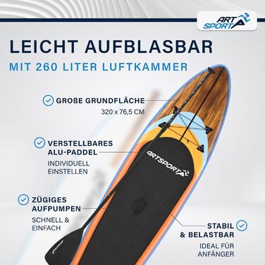 Набір для SUP-бордингу ArtSport надувний 320 см, до 150 кг: весло, насос, ліш, сумка та аксесуари - SUP Board Beach Rocker (біло-кольоровий)