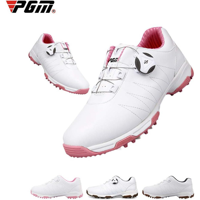 Жіночі гольф-туфлі PGM з антиковзким покриттям та шипами, водонепроникні, білі з мереживом (36 EU, рожеві з мереживом)