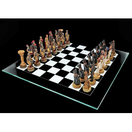 Шахи Єгиптян проти Римлян, кольорові, ручної роботи - набір шахів зі скляною дощечкою та фігурами, Антична історія