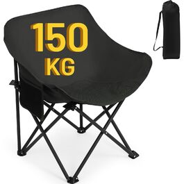 Крісло для кемпінгу Hausprofi складне, 150 кг, чорне. Зручне, з сумкою для перенесення, для пікніків, відпочинку на природі та риболовлі