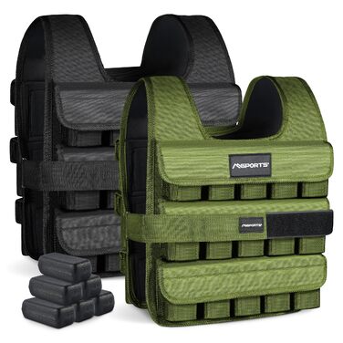 Вага для тренувань MSports Premium, регульована 5-30 кг, жилет для бігу/фітнесу, чорний Military Green