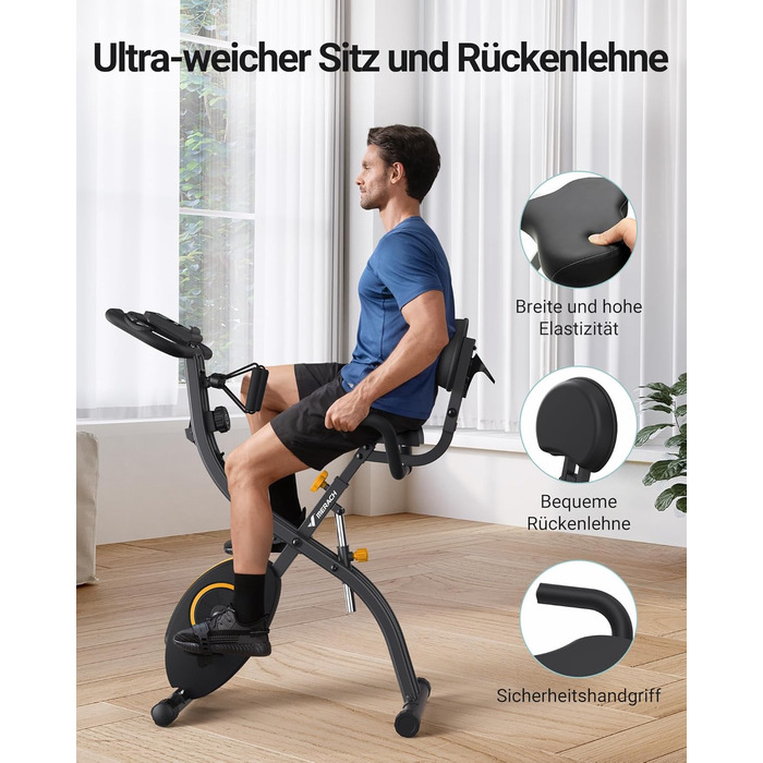 Велотренажер MERACH 4-в-1 з додатком, тихий, магнітний опір 16 рівнів, LCD-дисплей, вимірювання пульсу, складаний, зручне сидіння, еластична стрічка