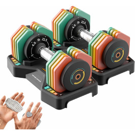 Регульований набір гантелей Motion Space, 5.7-10.2 кг, швидка зміна ваги, металеві гантелі з неслизькими ручками, компактний для тренувань вдома, колір: Райдуга, загальна вага: 10 кг