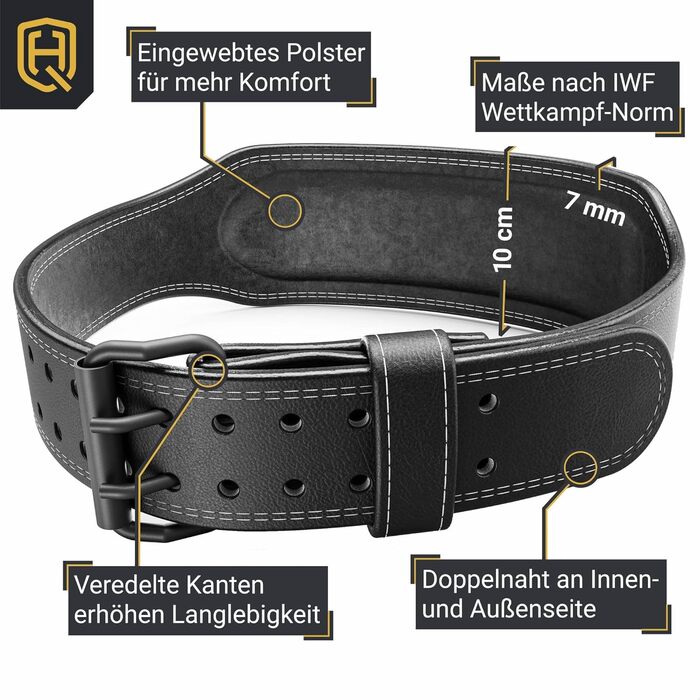 Пояс для важкої атлетики HQ Germany S/M/L, 100% шкіра, сталь, 7мм