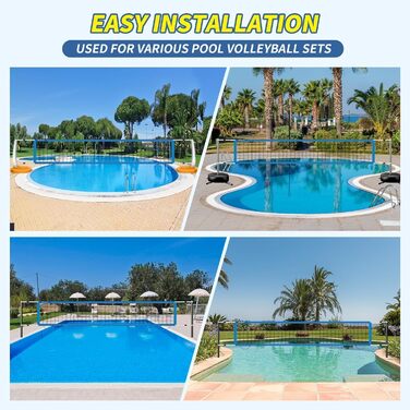 Волейбольне сітка для басейну з фіксатором, регульована довжина 4,6-7,9 м, універсальна, захист від УФ, водонепроникна та довговічна
