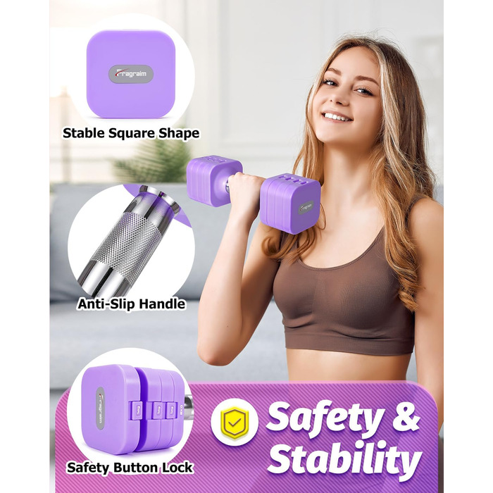 Набір гантелей Fragraim 5 кг x 2, регульовані, для дому, фітнесу, силових тренувань (фіолетовий)