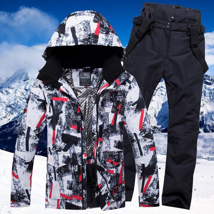 Зимовий костюм для лижного спорту 2 частини (куртка та штани) для чоловіків, водонепроникний, вітронепроникний, теплий, зелений (XL, 01 чорний)