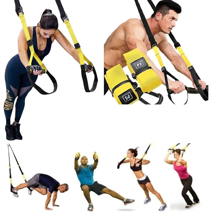 Набір для тренувань зі стропами для дому та на вулиці | Комплект для саспеншн-тренінгу з дверним кріпленням, регульованими ременями, сумкою для перенесення | Тренування всього тіла, обладнання для калістеніки, фітнес, домашні тренування