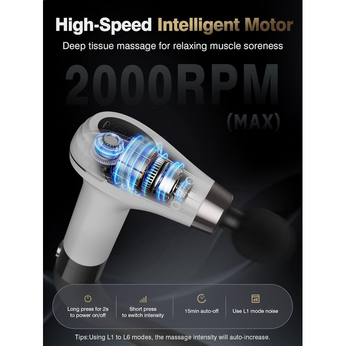 Масажер для тіла Cotsoco з подовженим насадженням, масажний пістолет для спини з 4 насадками та 6 рівнями швидкості, подарунок для чоловіків та жінок, чорний