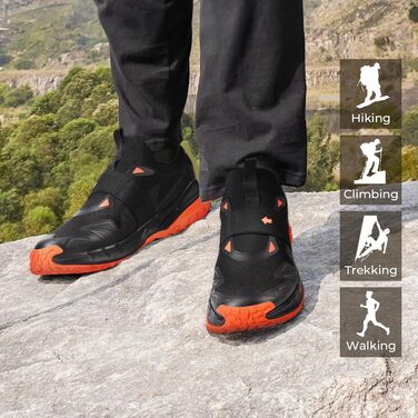 Черевики для хайкінгу FitVille для чоловіків, широкі, трекінгові, slip-on, outdoor, дихаючі, для ходьби, з антиковзкою підошвою, вільні кросівки (45 EU X-широкі, чорно-помаранчеві)