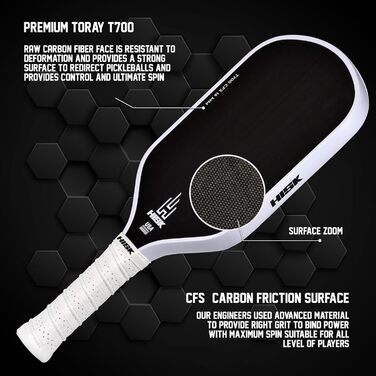 RAV PRO Пі́клбол-ракетка – Ultimate High End, 16 мм, японський Toray T700 карбон, аеродинамічна форма, схвалена USAPA, неслизька ручка (білий/розкішний сад)