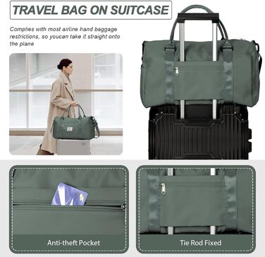 Спортивна сумка HYC00 для жінок та чоловіків: дорожня, для тренувань, з відділенням для мокрого одягу та взуття, армійсько-зелена